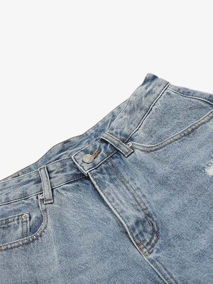 Faded Light Wash Distressed Denim Shorts