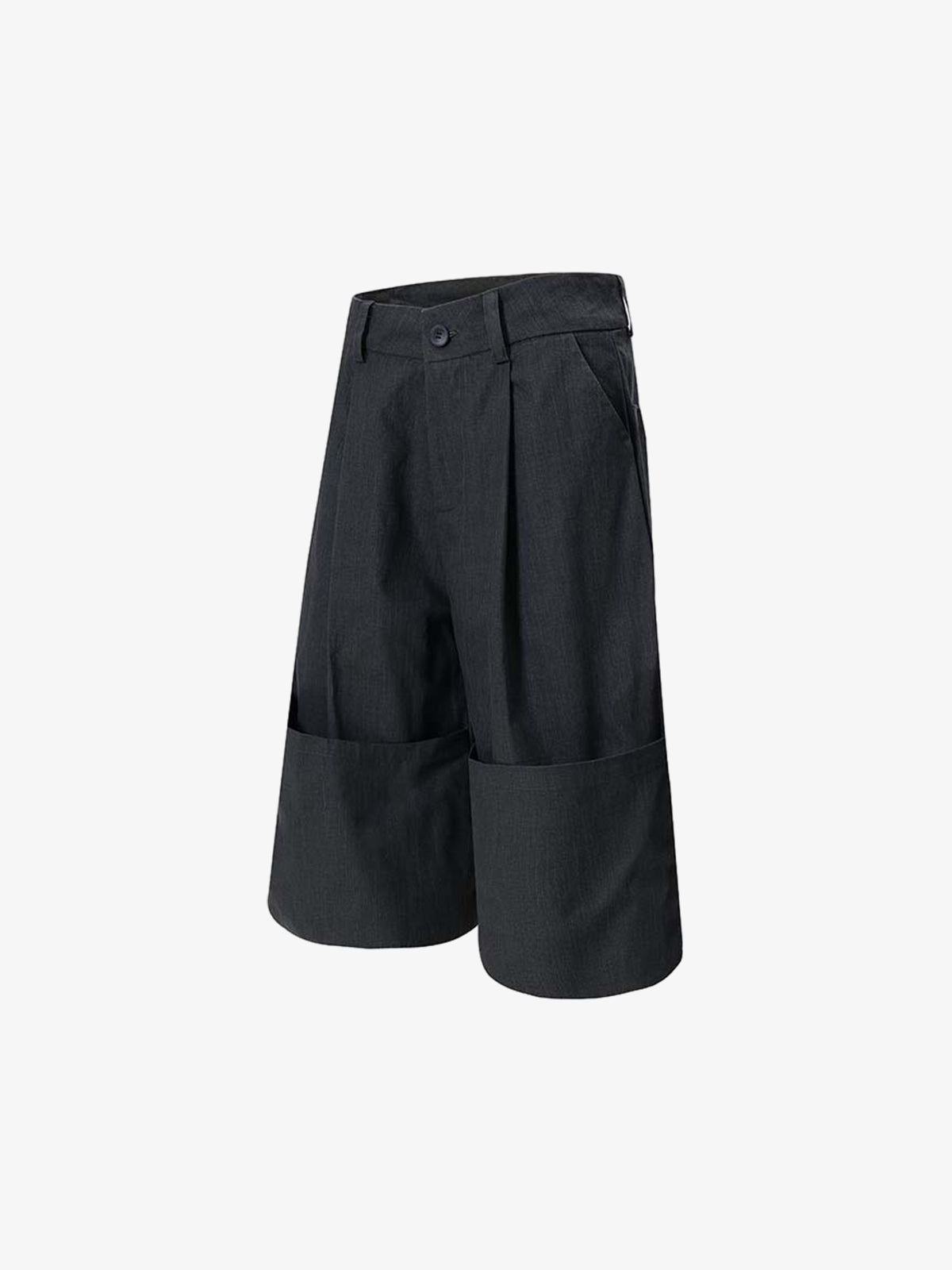Pleated Wide-Leg Denim Shorts