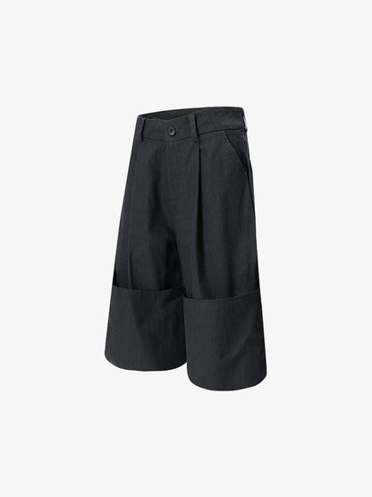 Pleated Wide-Leg Denim Shorts