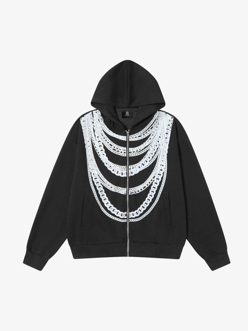 Retro Digital Chain Print Cardigan Zip Up Hoodie