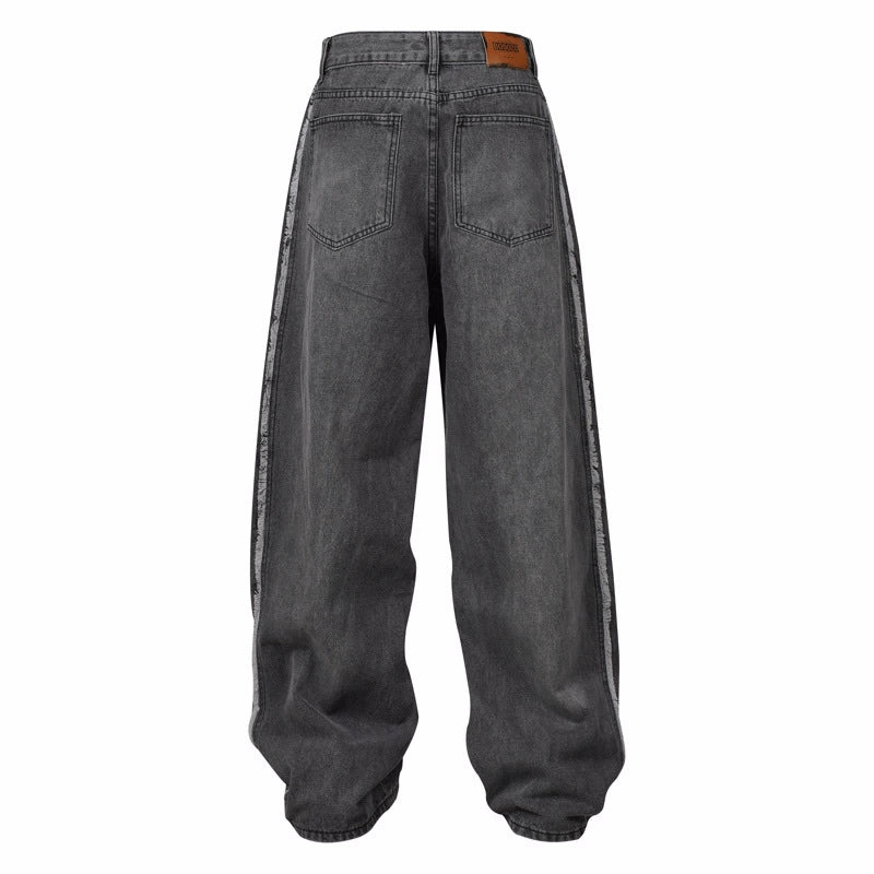 Washed Distressed Raw Edge Wide-Leg