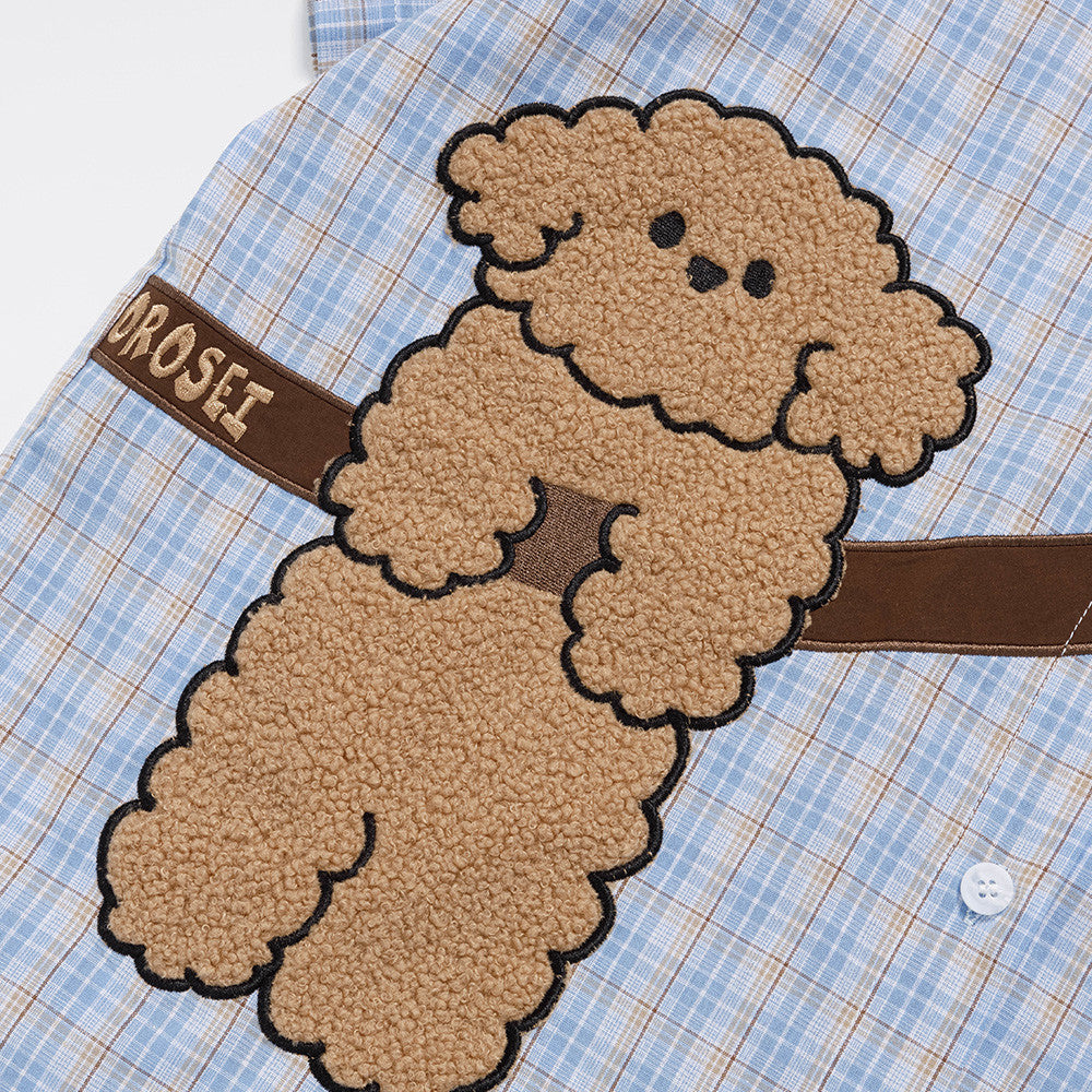 Short-Sleeved Shirt with Cartoon Embroidered Puppy Pattern