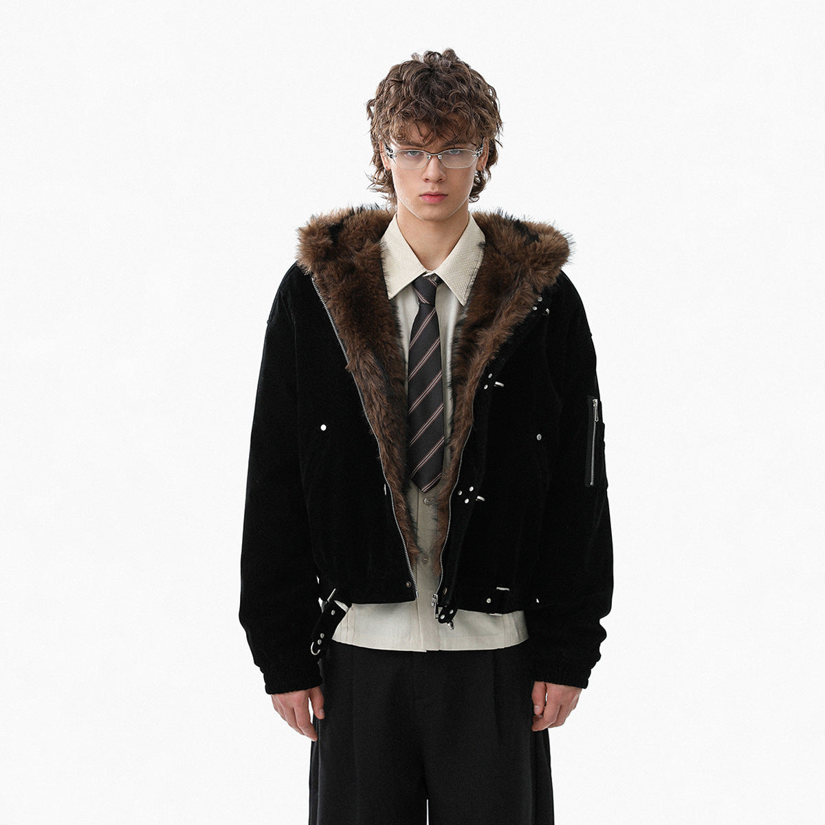 Cotton Hooded Jacket with Fur Trim
