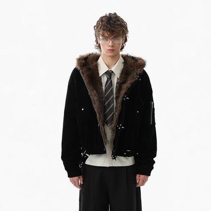 Cotton Hooded Jacket with Fur Trim