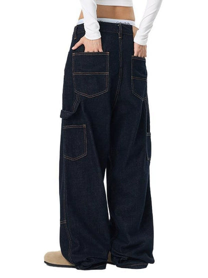 Washed Distressed Wide-Leg Denim Pants