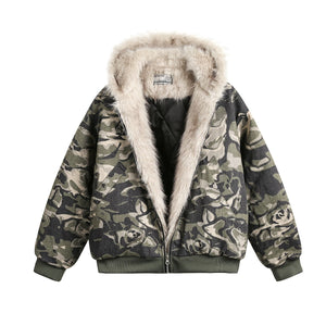 Faux Camo Fur Lined Jacket