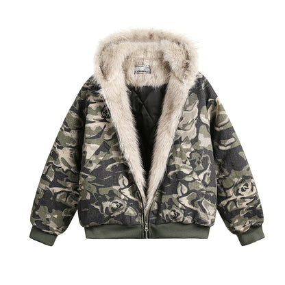 Faux Camo Fur Lined Jacket