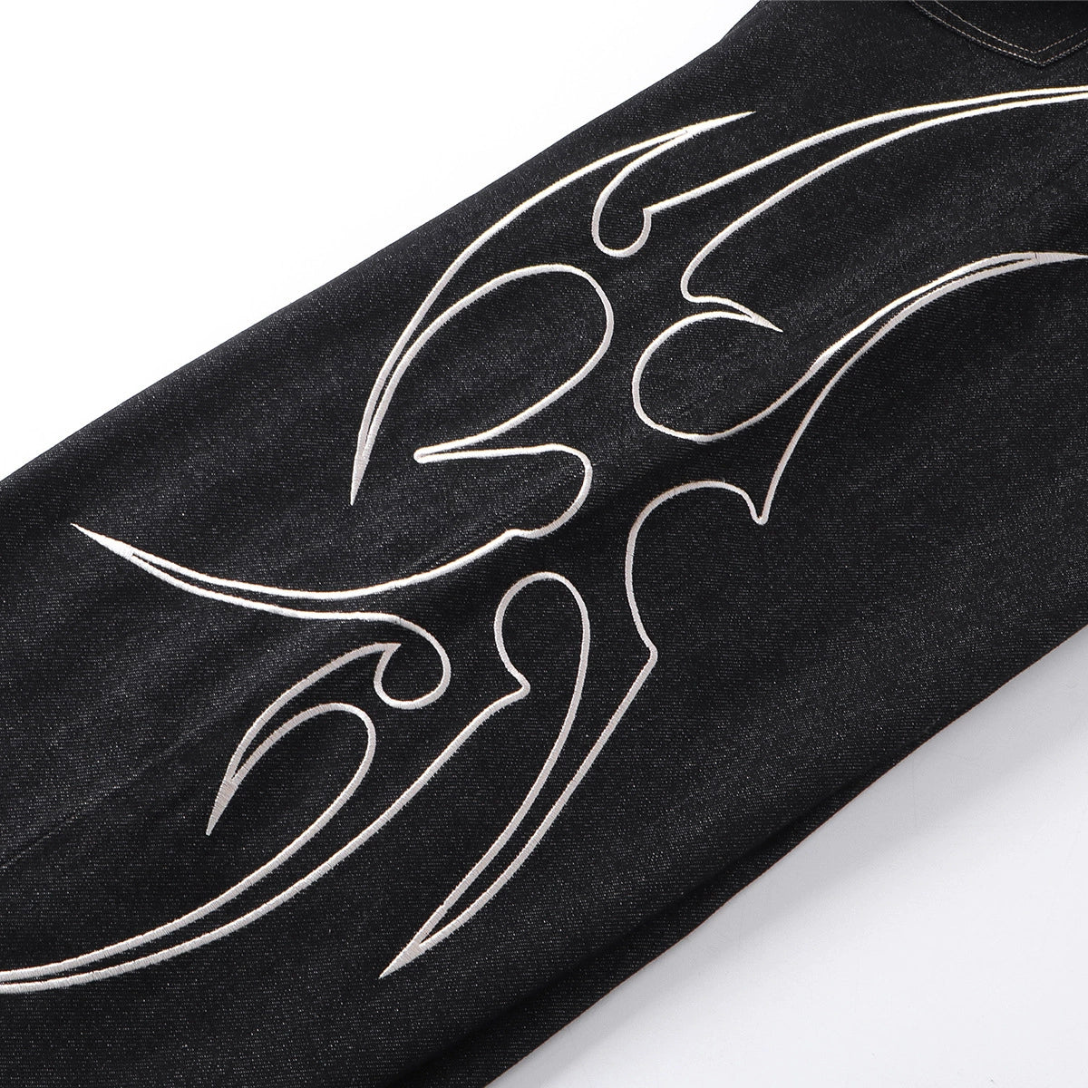 Flame Embroidered Wide-Leg