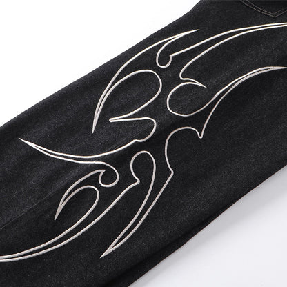 Flame Embroidered Wide-Leg