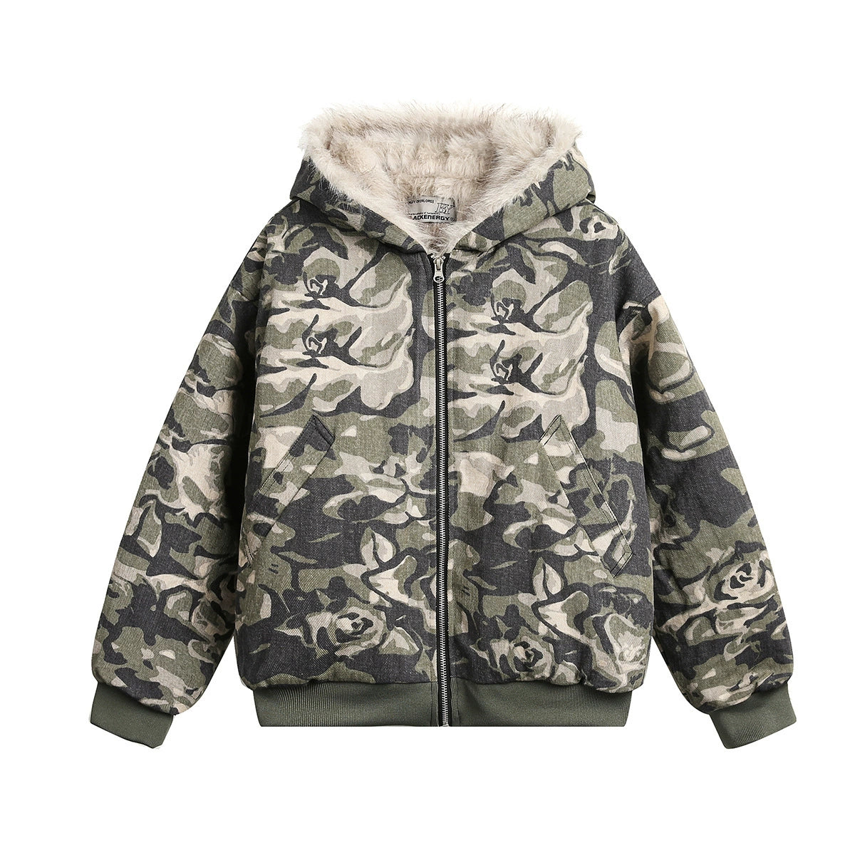 Faux Camo Fur Lined Jacket