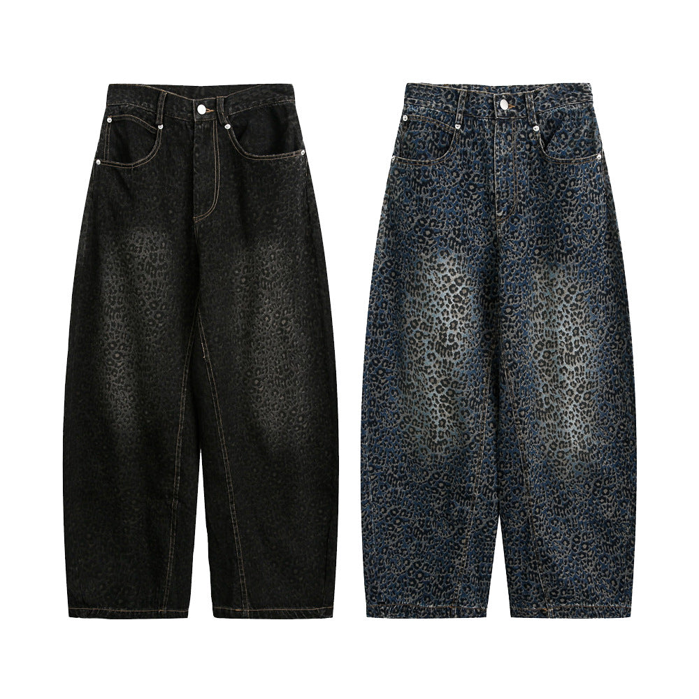 Vintage Leopard Print Scimitar Wide-Leg Trousers