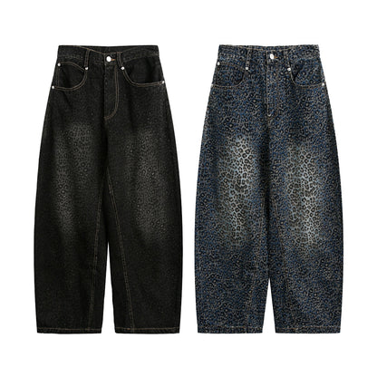 Vintage Leopard Print Scimitar Wide-Leg Trousers