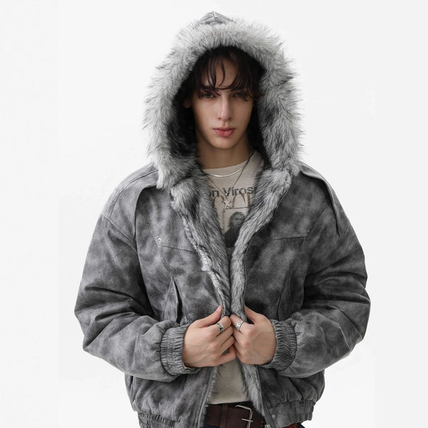 Acid-Wash Fur Jacket