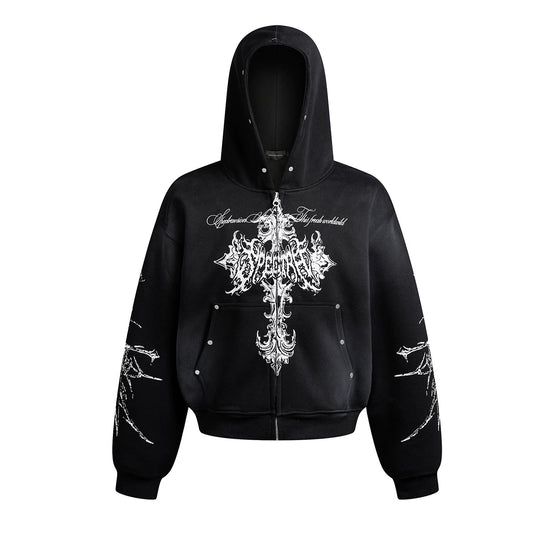 Ornate Graphic Zip-Up Hoodie