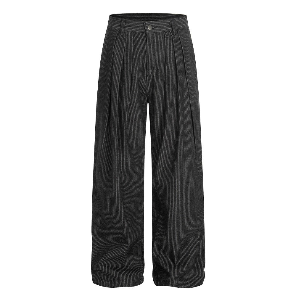 Distressed Wide-Leg Denim Trousers - American High-Street Style with Pleated Stripes