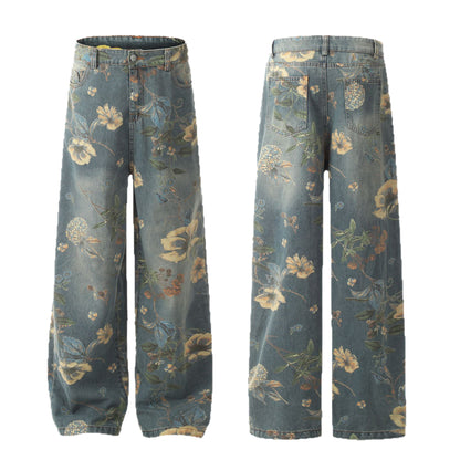 Floral straight-leg jeans