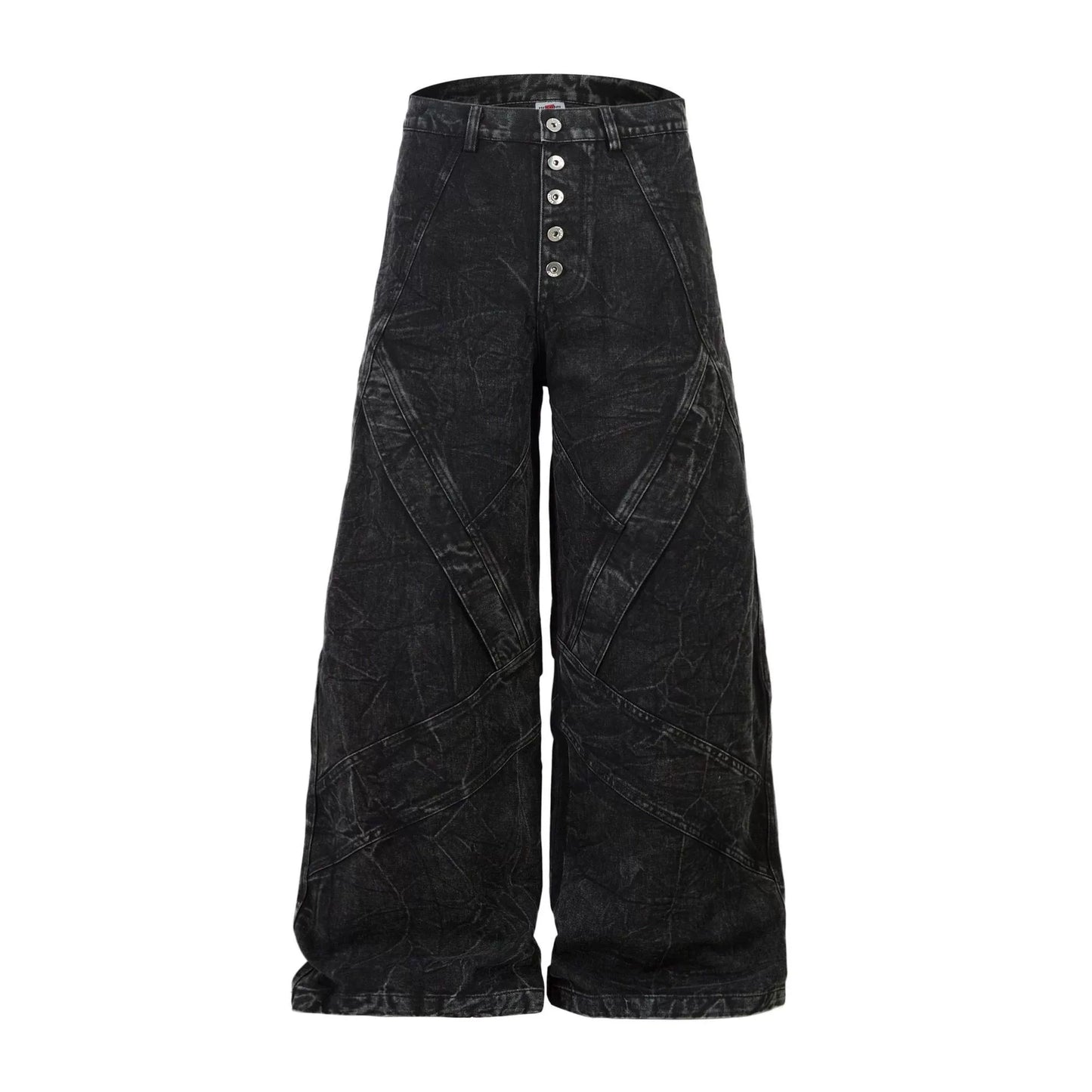 Cross-Panelled Acid-Wash Wide-Leg