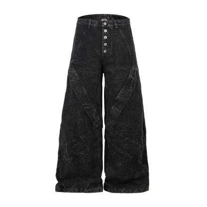 Cross-Panelled Acid-Wash Wide-Leg