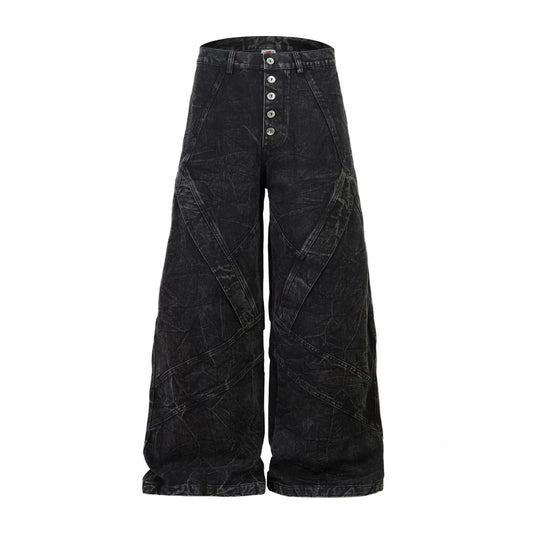 Cross-Panelled Acid-Wash Wide-Leg