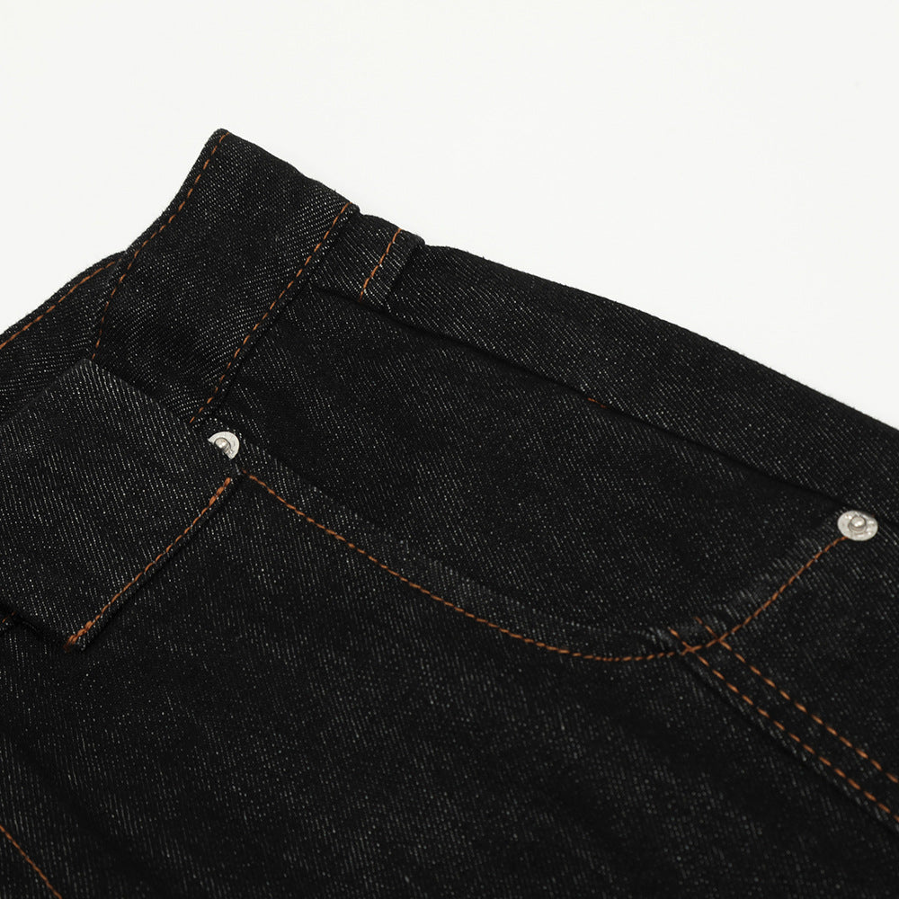 Wide-Leg Casual Pants with Topstitched Split Design