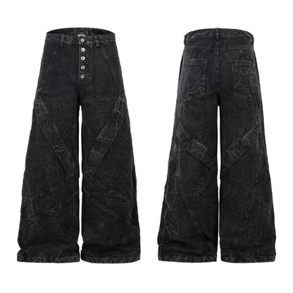Cross-Panelled Acid-Wash Wide-Leg