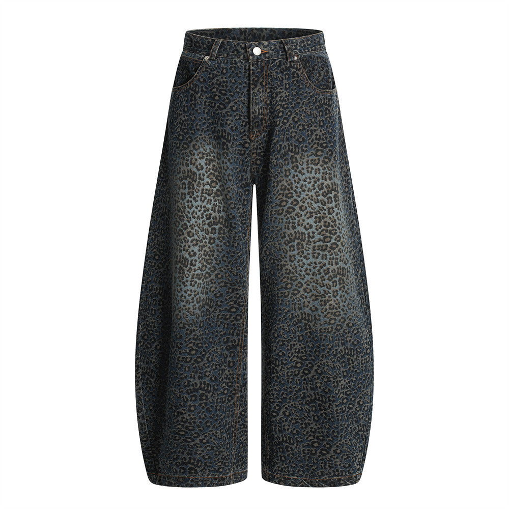 Vintage Leopard Print Scimitar Wide-Leg Trousers