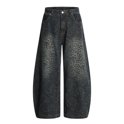 Vintage Leopard Print Scimitar Wide-Leg Trousers