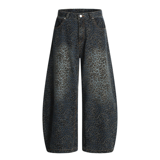 Vintage Leopard Print Scimitar Wide-Leg Trousers
