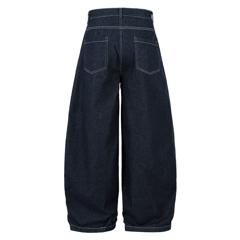 Deep Blue Pleated Wide-Leg