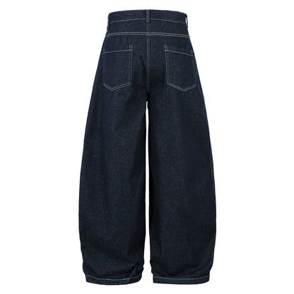 Deep Blue Pleated Wide-Leg