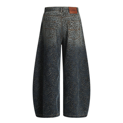 Vintage Leopard Print Scimitar Wide-Leg Trousers