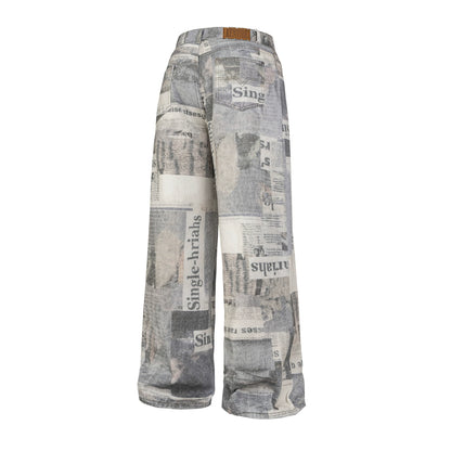 Newspaper Print Wide-Leg