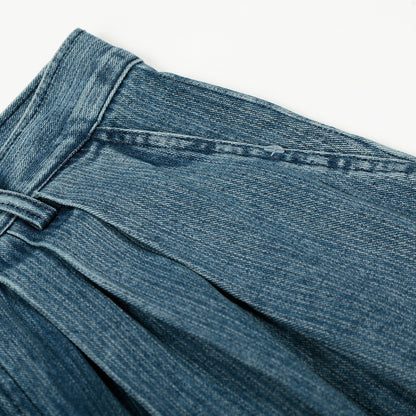 Distressed Wide-Leg Denim Trousers - American High-Street Style with Pleated Stripes