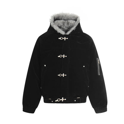 Cotton Hooded Jacket with Fur Trim