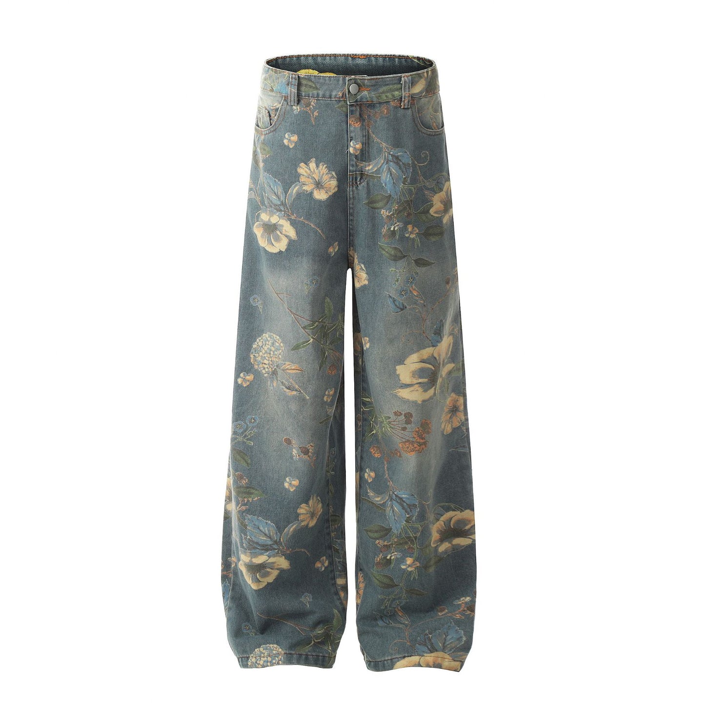 Floral straight-leg jeans