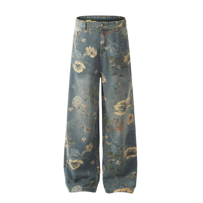 Floral straight-leg jeans