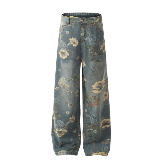 Floral straight-leg jeans