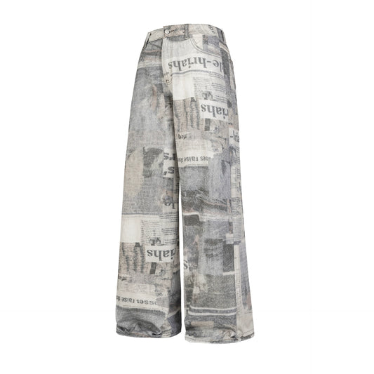 Newspaper Print Wide-Leg