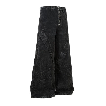 Cross-Panelled Acid-Wash Wide-Leg