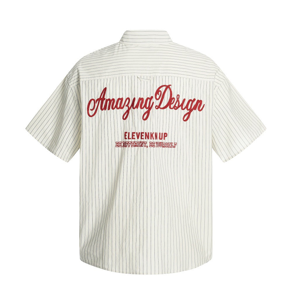 Embroidered Letter Vertical Stripe Overshirt