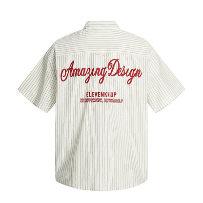 Embroidered Letter Vertical Stripe Overshirt