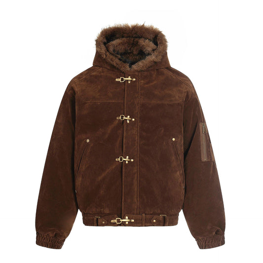 Cotton Hooded Jacket with Fur Trim