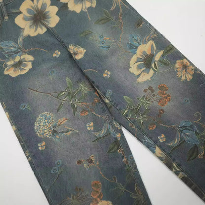 Floral straight-leg jeans