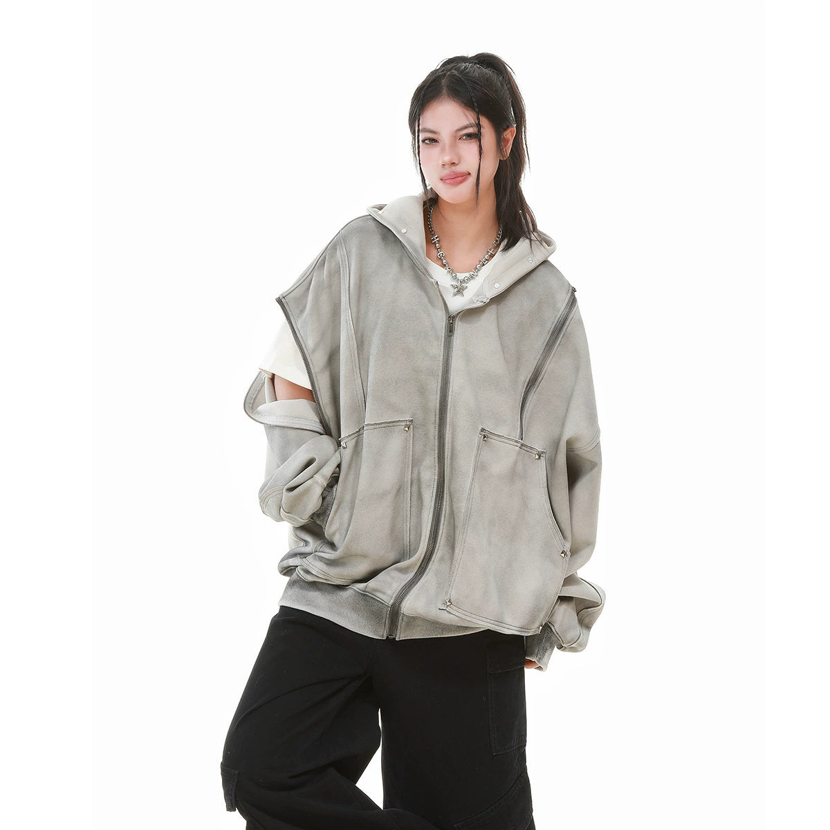 Ashen Studded Zip-Up