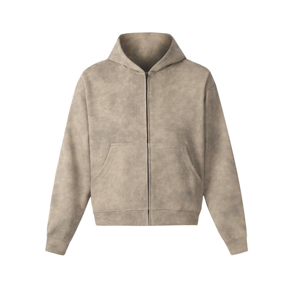 Versatile Tie-Dye Snowflake Distressed  Zip-Up Hoodie