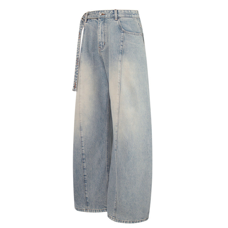 Washed Straight-Leg Northern Faded Jeans with Ribbon Details