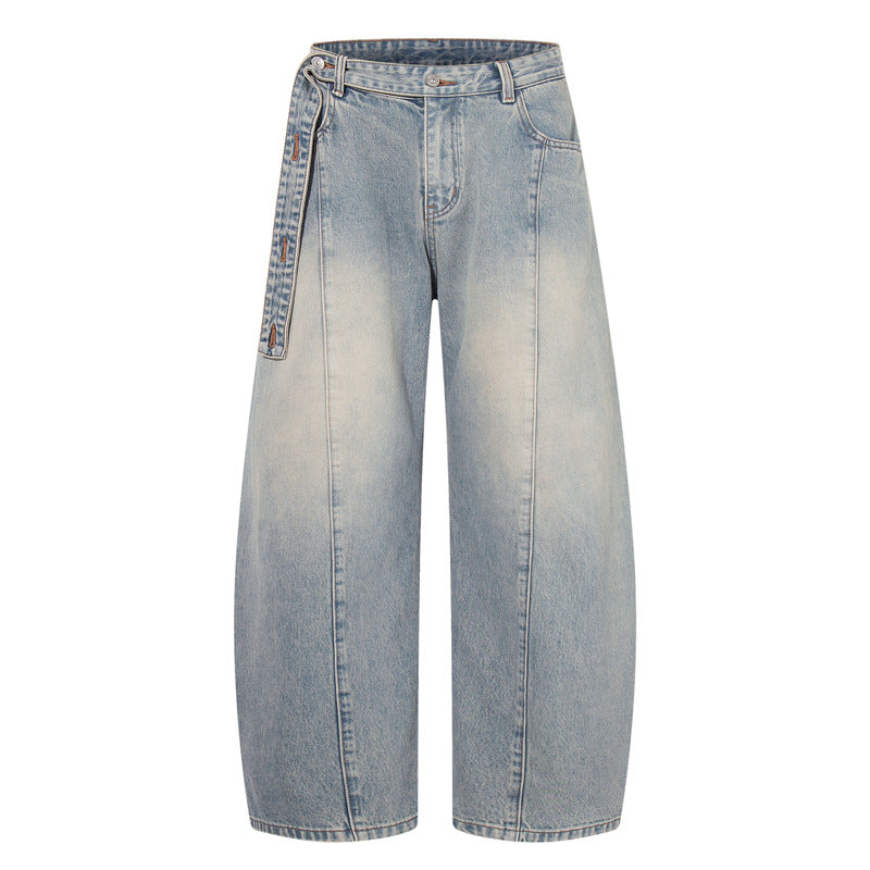 Washed Straight-Leg Northern Faded Jeans with Ribbon Details