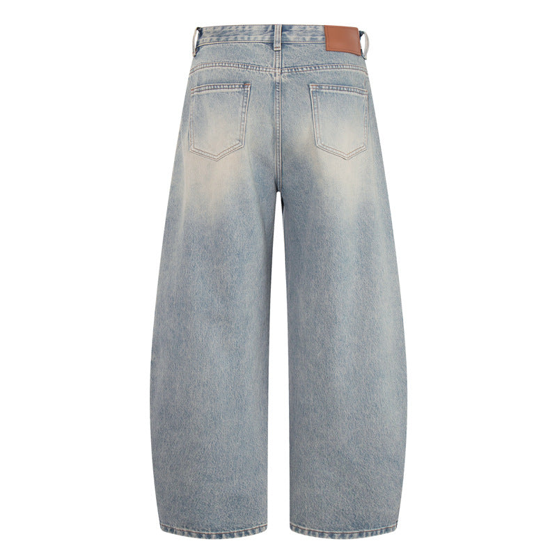 Washed Straight-Leg Northern Faded Jeans with Ribbon Details