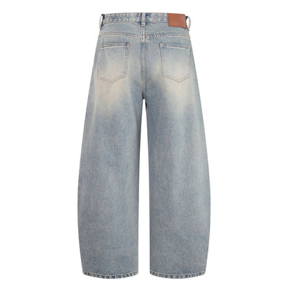 Washed Straight-Leg Northern Faded Jeans with Ribbon Details