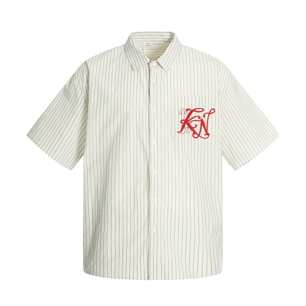Embroidered Letter Vertical Stripe Overshirt
